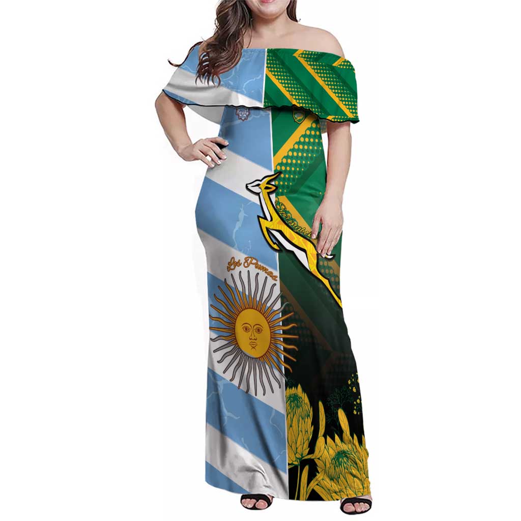 South Africa and Argentina Rugby Personalized Family Matching Off Shoulder Maxi Dress and Hawaiian Shirt Springboks With Los Pumas