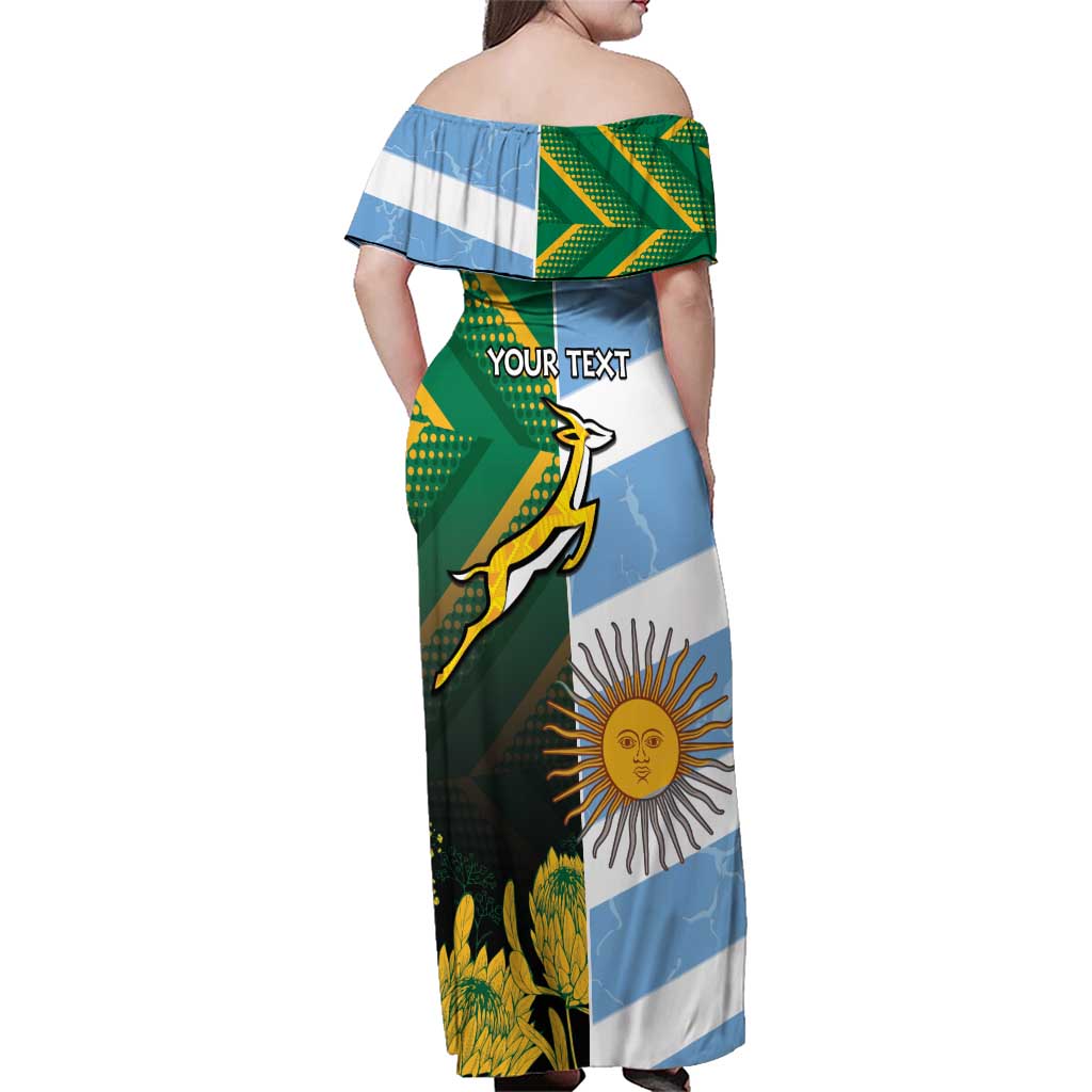 South Africa and Argentina Rugby Personalized Family Matching Off Shoulder Maxi Dress and Hawaiian Shirt Springboks With Los Pumas