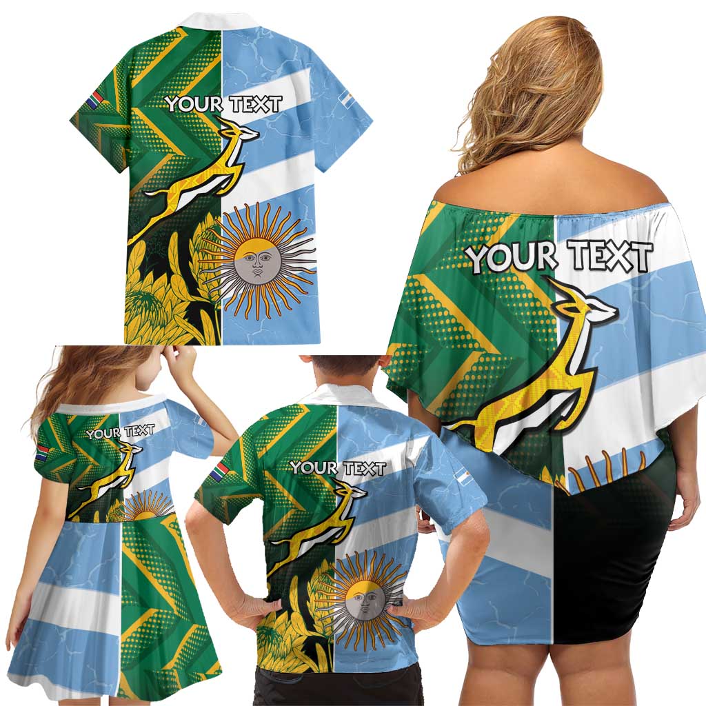 South Africa and Argentina Rugby Personalized Family Matching Off Shoulder Short Dress and Hawaiian Shirt Springboks With Los Pumas