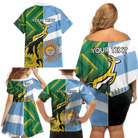 South Africa and Argentina Rugby Personalized Family Matching Off Shoulder Short Dress and Hawaiian Shirt Springboks With Los Pumas