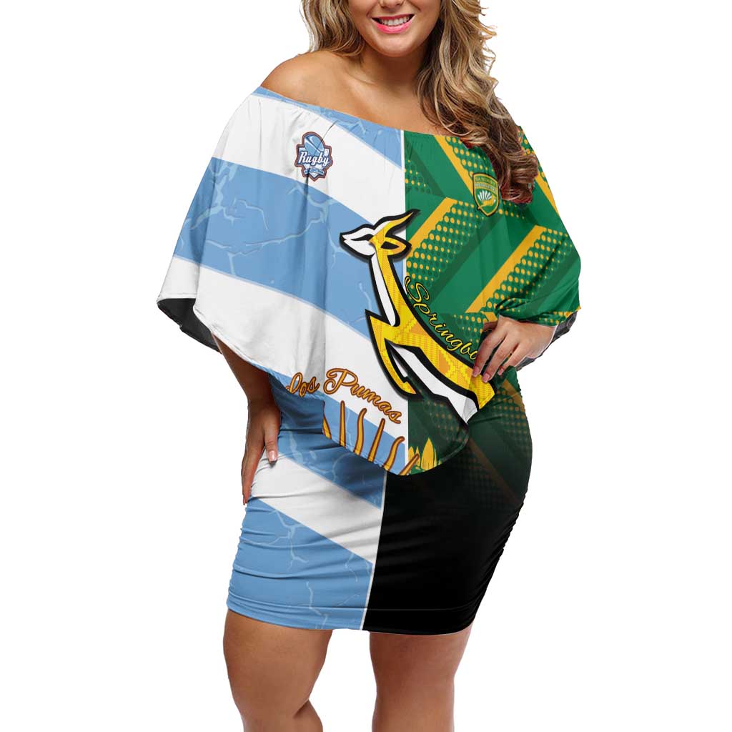 South Africa and Argentina Rugby Personalized Family Matching Off Shoulder Short Dress and Hawaiian Shirt Springboks With Los Pumas