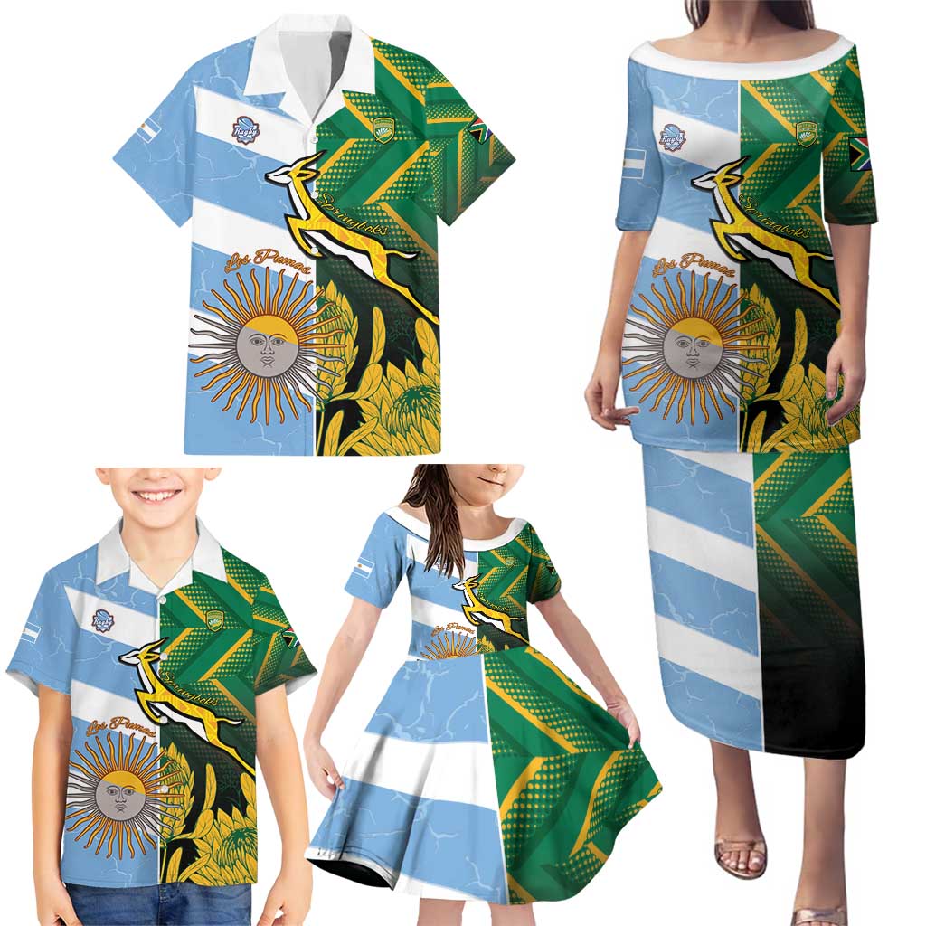 South Africa and Argentina Rugby Personalized Family Matching Puletasi and Hawaiian Shirt Springboks With Los Pumas