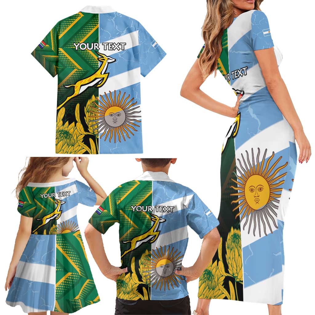 South Africa and Argentina Rugby Personalized Family Matching Short Sleeve Bodycon Dress and Hawaiian Shirt Springboks With Los Pumas