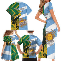 South Africa and Argentina Rugby Personalized Family Matching Short Sleeve Bodycon Dress and Hawaiian Shirt Springboks With Los Pumas