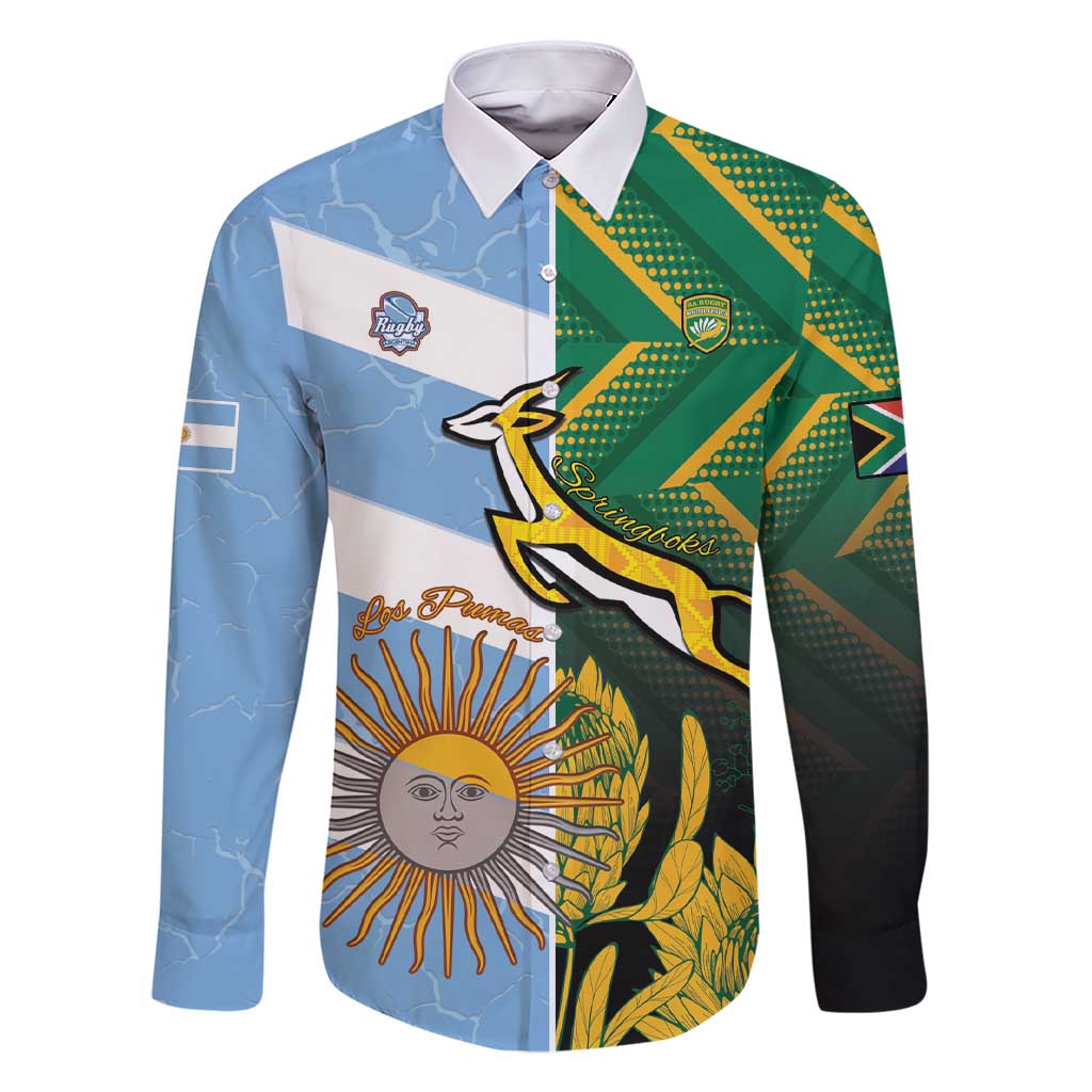 South Africa and Argentina Rugby Personalized Family Matching Short Sleeve Bodycon Dress and Hawaiian Shirt Springboks With Los Pumas