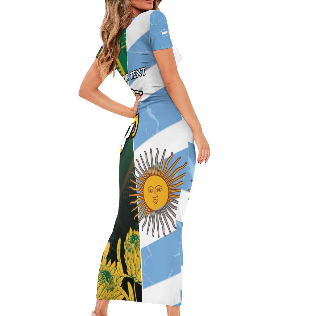 South Africa and Argentina Rugby Personalized Family Matching Short Sleeve Bodycon Dress and Hawaiian Shirt Springboks With Los Pumas