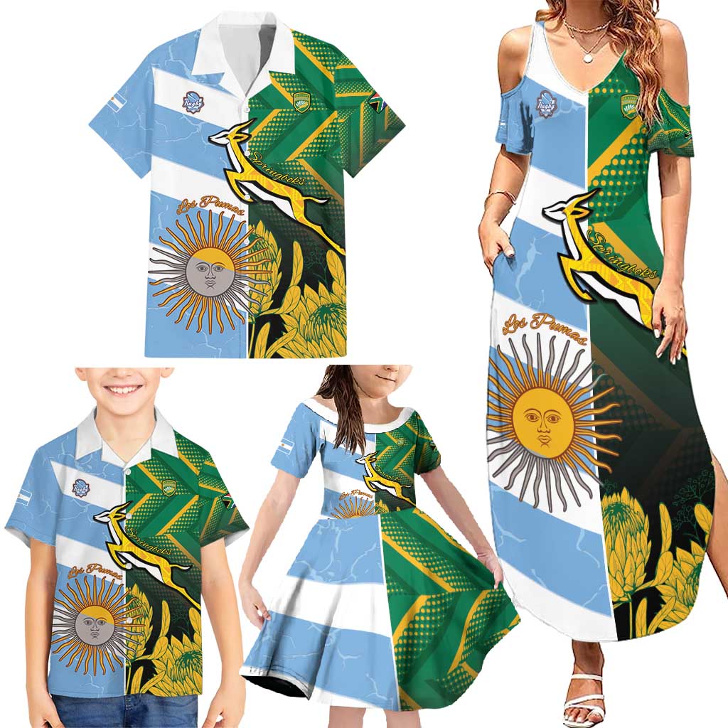 South Africa and Argentina Rugby Personalized Family Matching Summer Maxi Dress and Hawaiian Shirt Springboks With Los Pumas