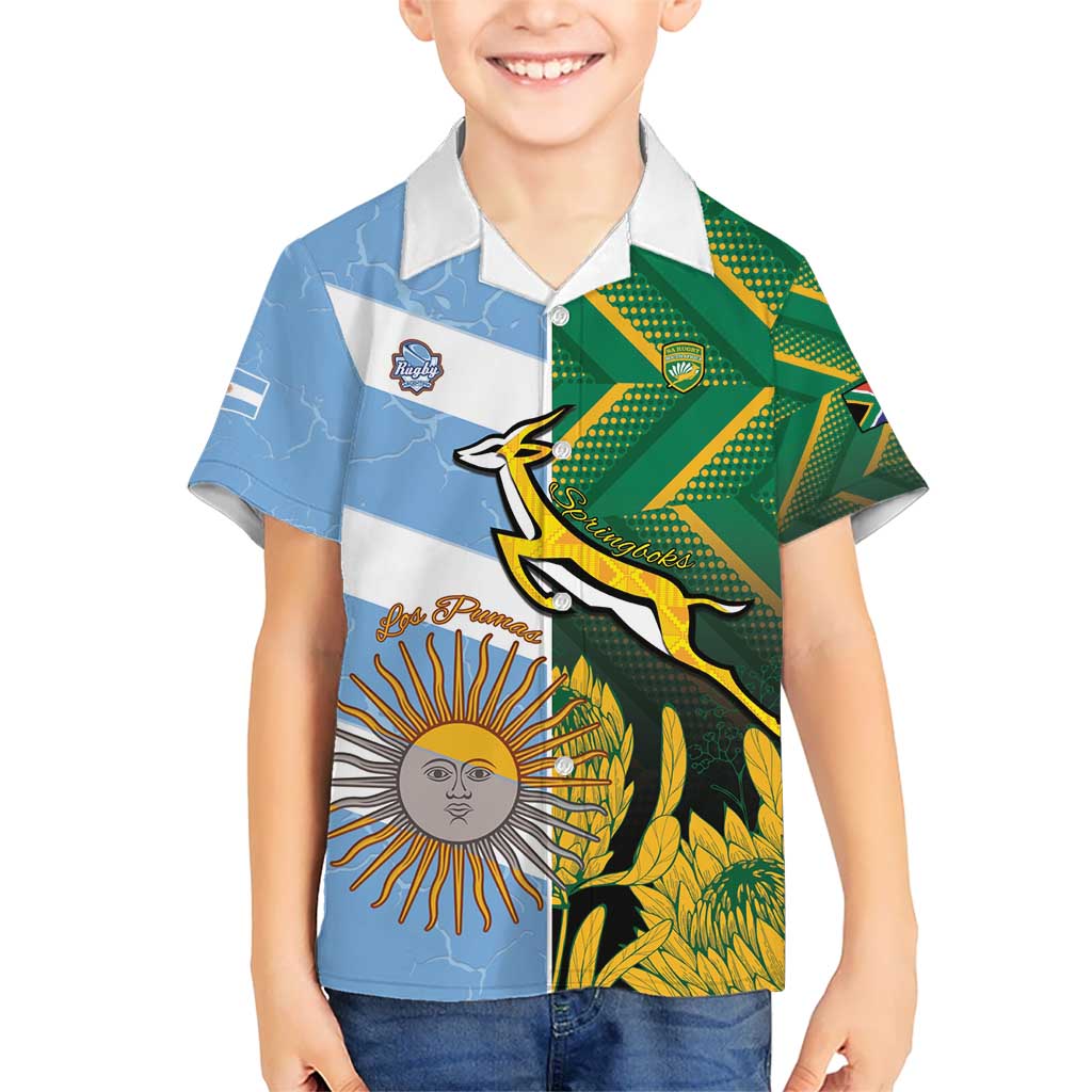 South Africa and Argentina Rugby Personalized Kid Hawaiian Shirt Springboks With Los Pumas