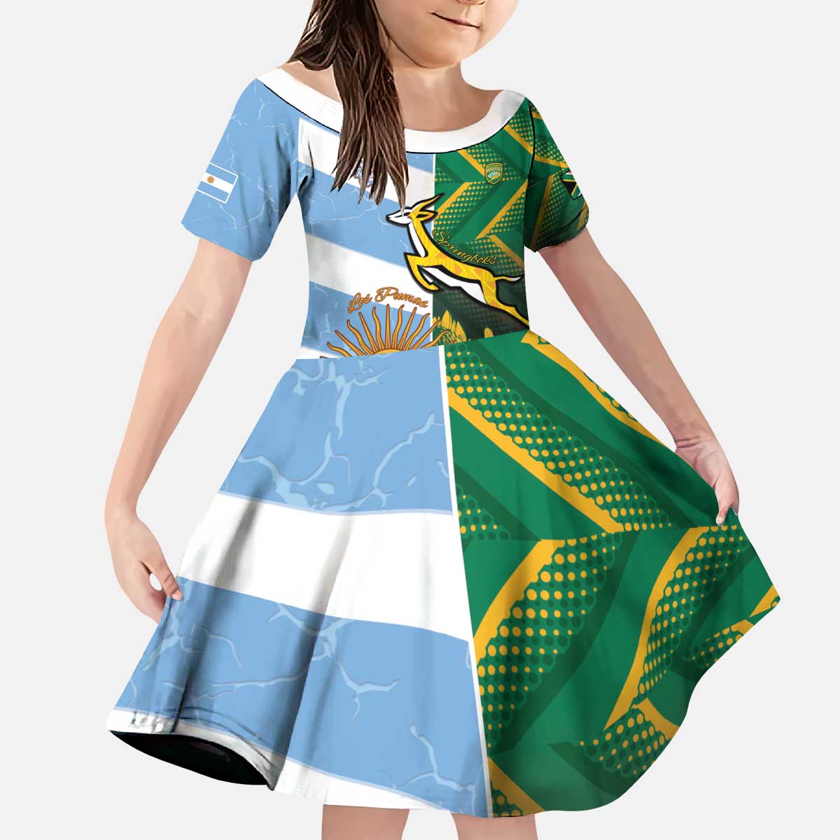 South Africa and Argentina Rugby Personalized Kid Short Sleeve Dress Springboks With Los Pumas