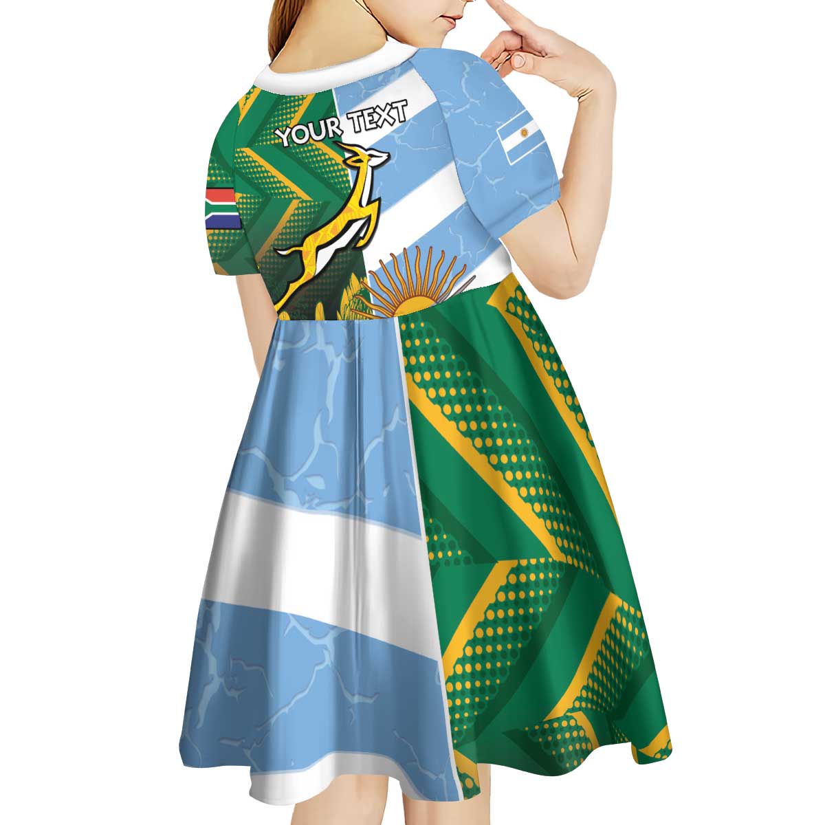 South Africa and Argentina Rugby Personalized Kid Short Sleeve Dress Springboks With Los Pumas