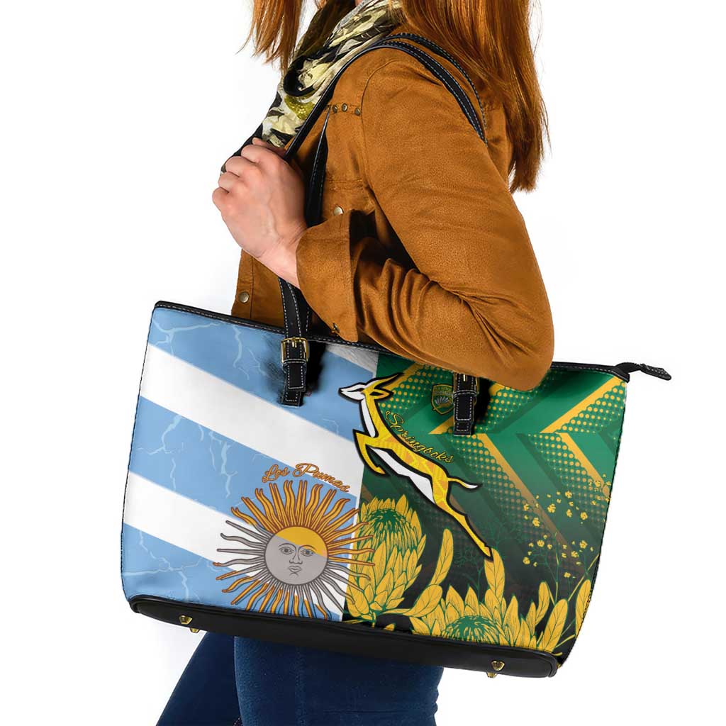 South Africa and Argentina Rugby Leather Tote Bag Springboks With Los Pumas