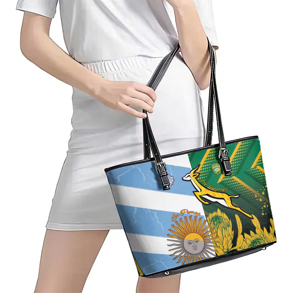 South Africa and Argentina Rugby Leather Tote Bag Springboks With Los Pumas