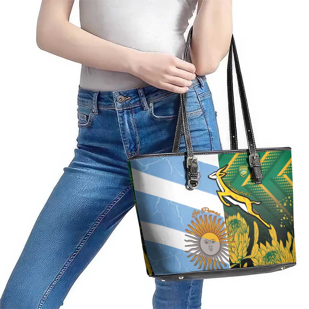 South Africa and Argentina Rugby Leather Tote Bag Springboks With Los Pumas