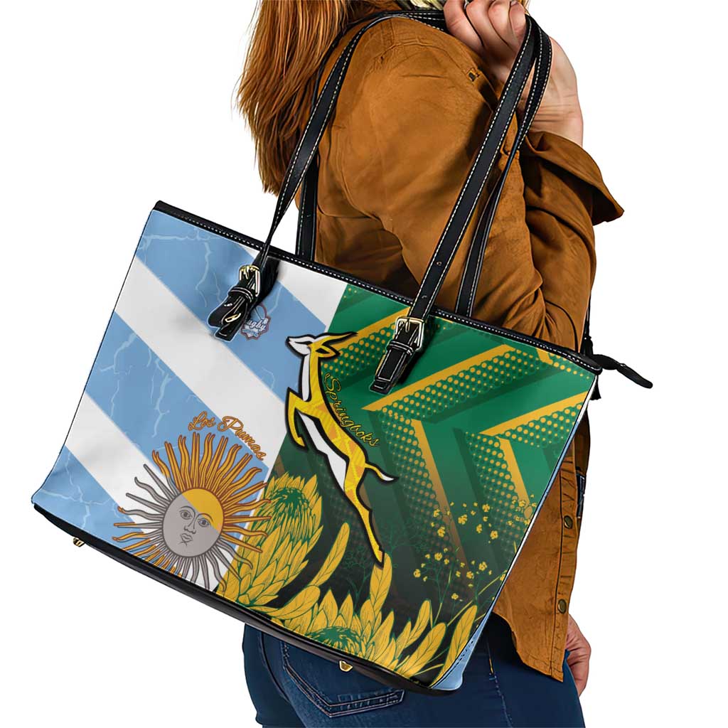 South Africa and Argentina Rugby Leather Tote Bag Springboks With Los Pumas