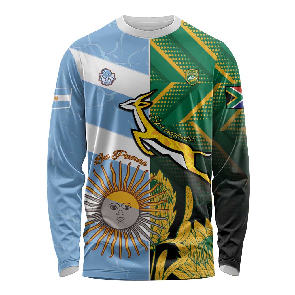 South Africa and Argentina Rugby Personalized Long Sleeve Shirt Springboks With Los Pumas
