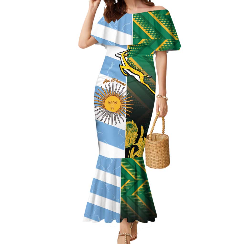 South Africa and Argentina Rugby Personalized Mermaid Dress Springboks With Los Pumas