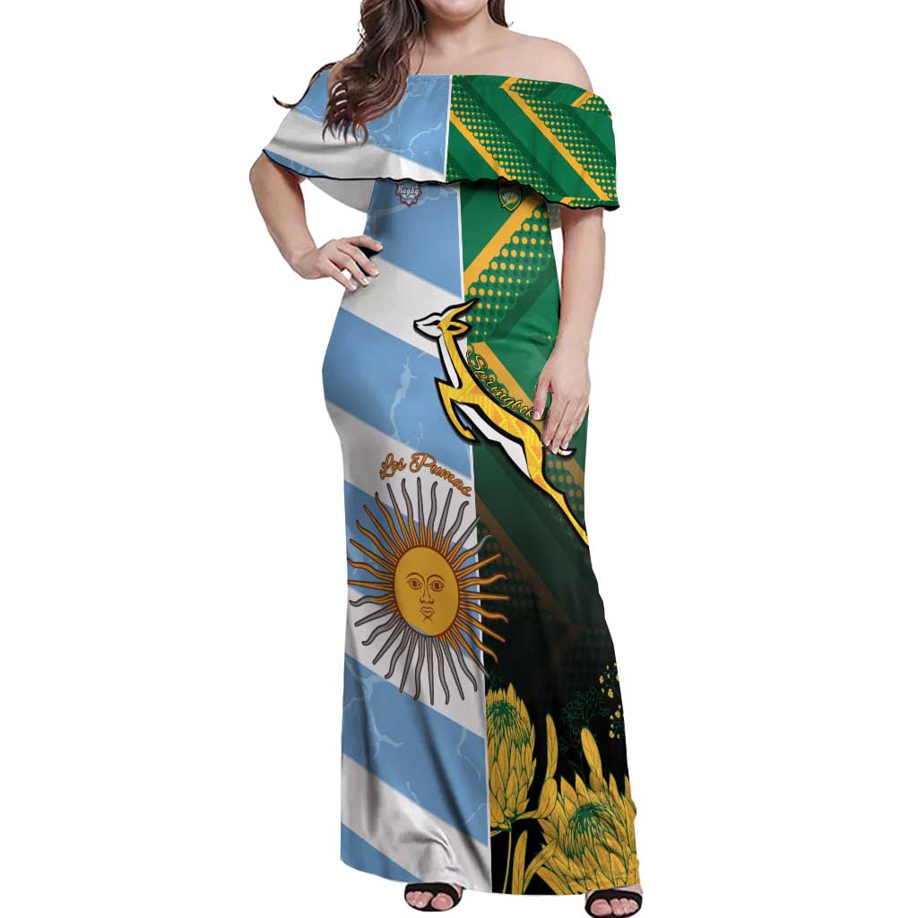 South Africa and Argentina Rugby Personalized Off Shoulder Maxi Dress Springboks With Los Pumas
