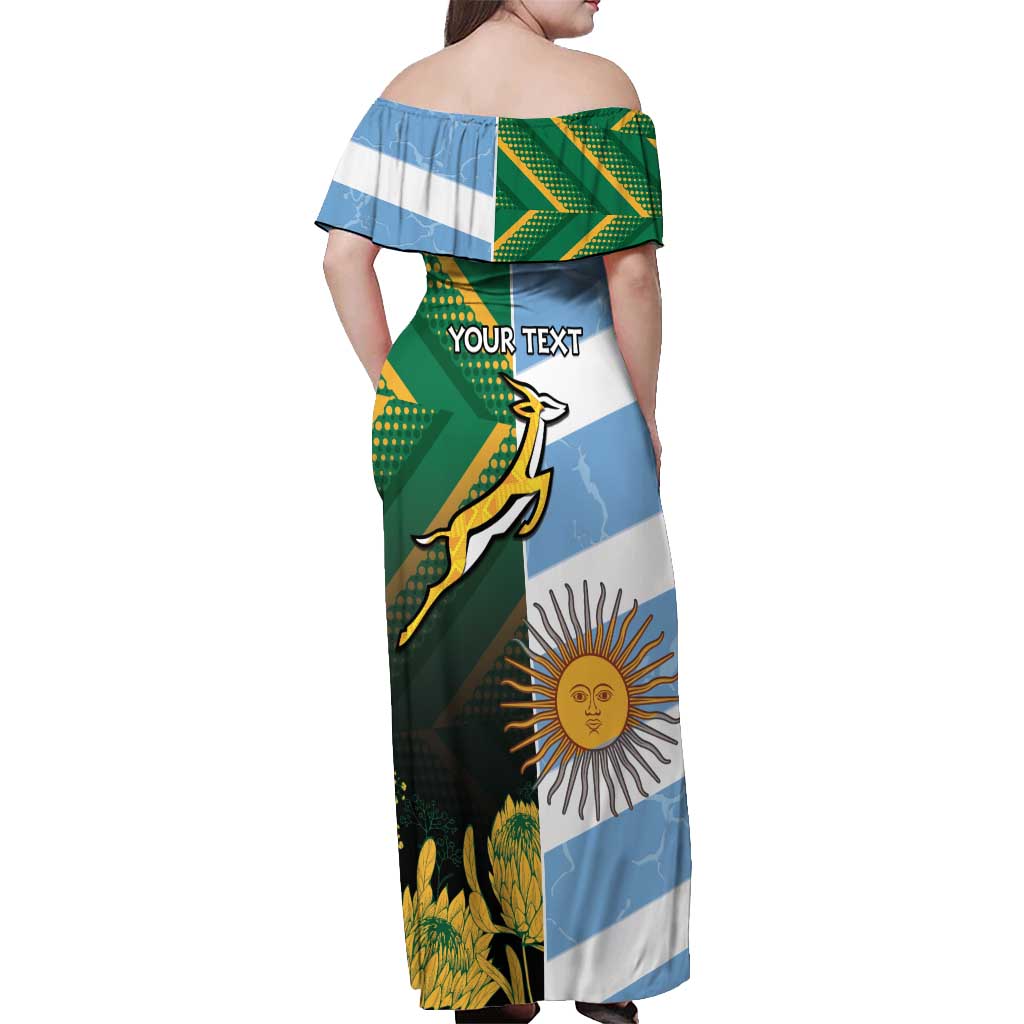 South Africa and Argentina Rugby Personalized Off Shoulder Maxi Dress Springboks With Los Pumas