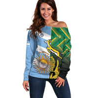South Africa and Argentina Rugby Personalized Off Shoulder Sweater Springboks With Los Pumas