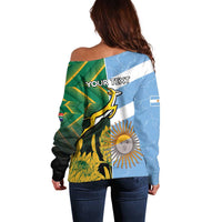 South Africa and Argentina Rugby Personalized Off Shoulder Sweater Springboks With Los Pumas