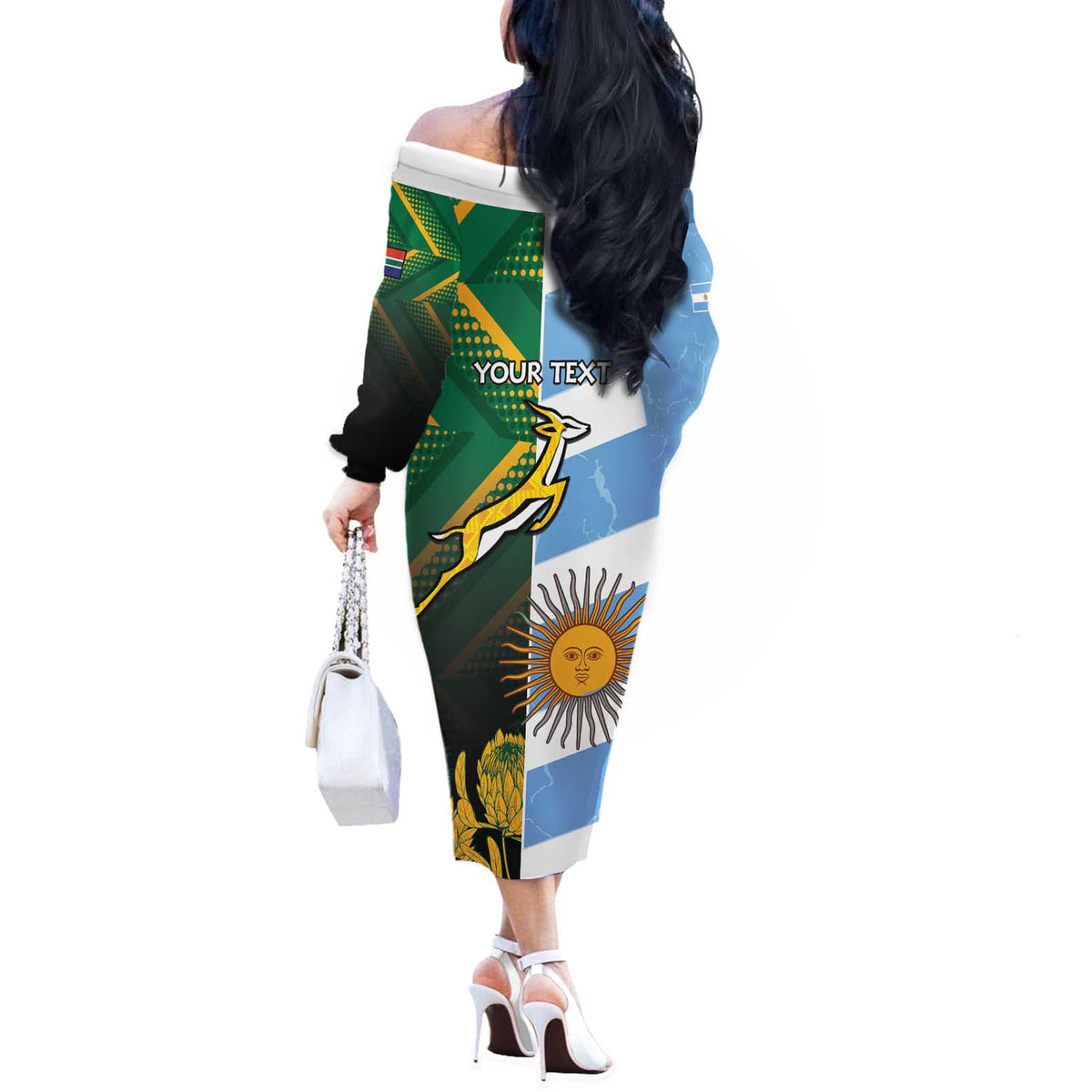 South Africa and Argentina Rugby Personalized Off The Shoulder Long Sleeve Dress Springboks With Los Pumas