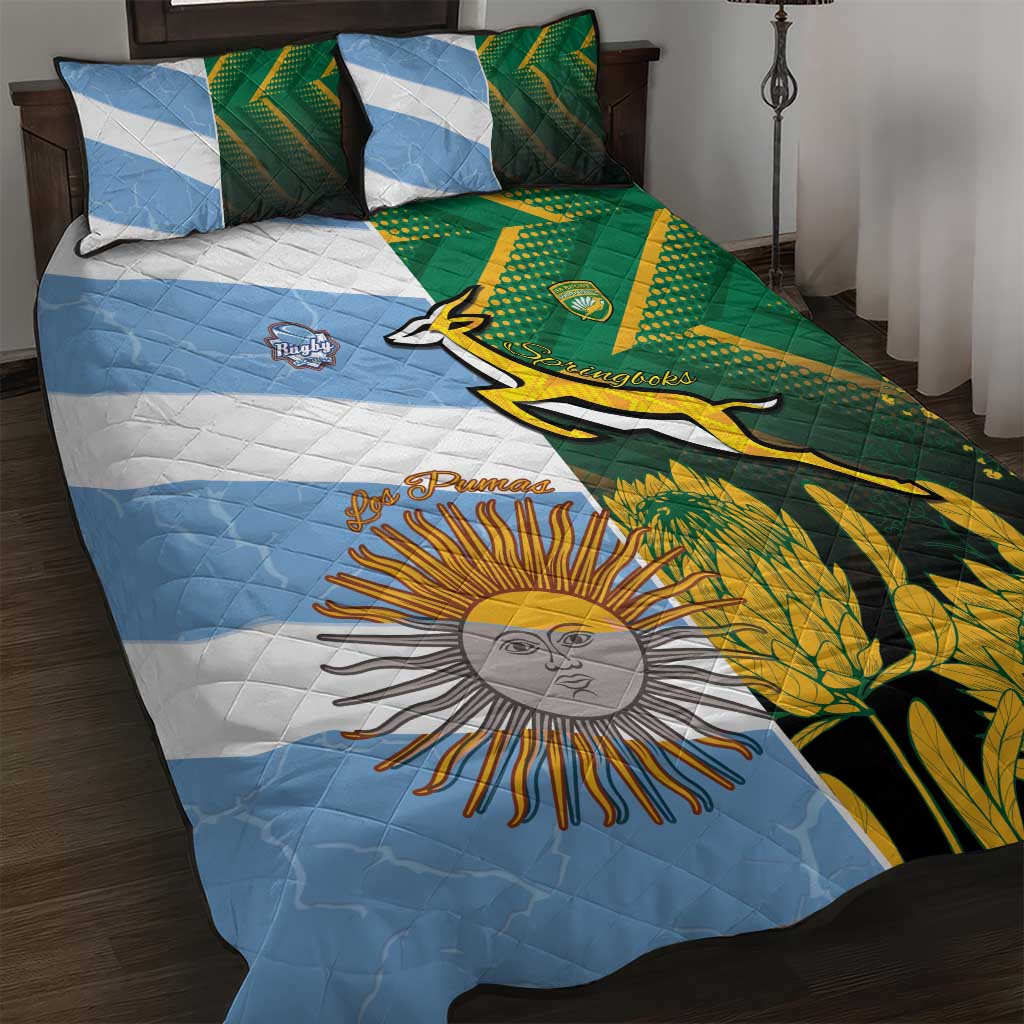 South Africa and Argentina Rugby Quilt Bed Set Springboks With Los Pumas
