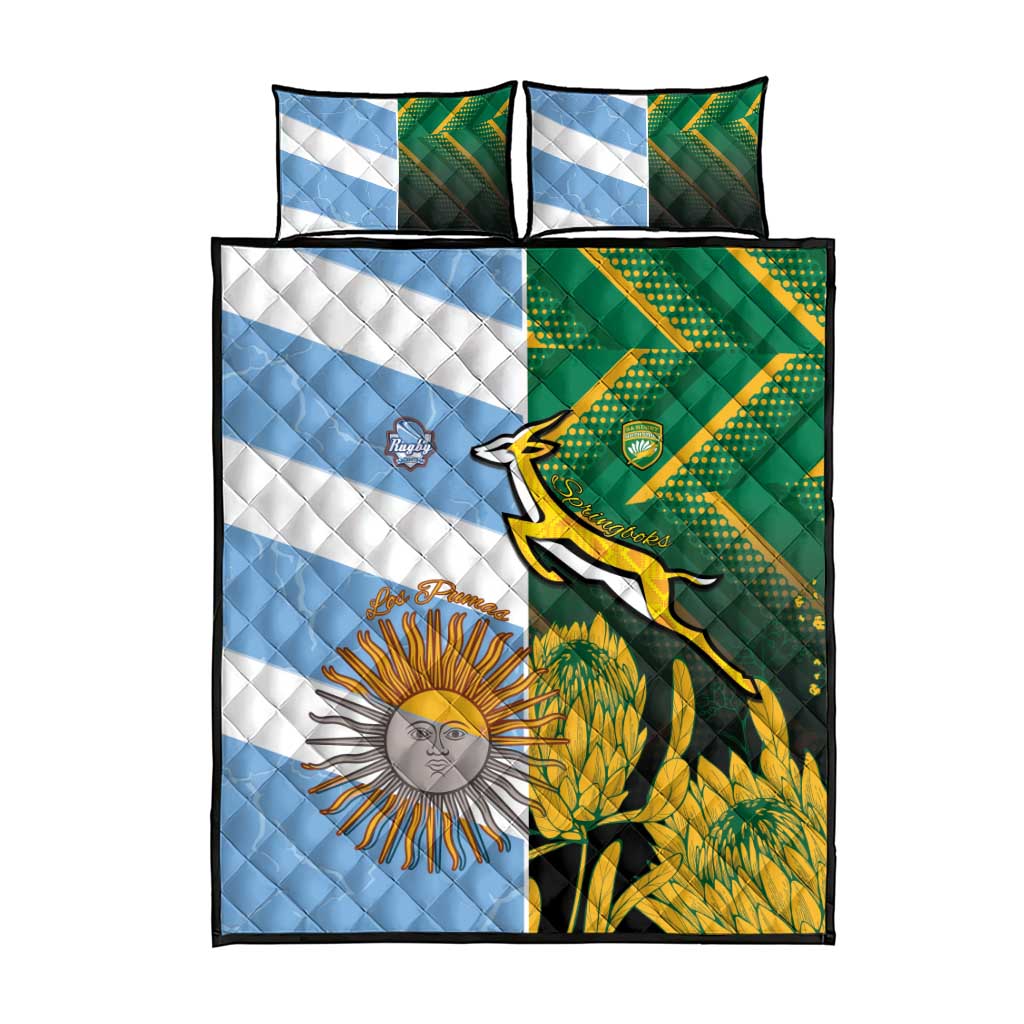 South Africa and Argentina Rugby Quilt Bed Set Springboks With Los Pumas