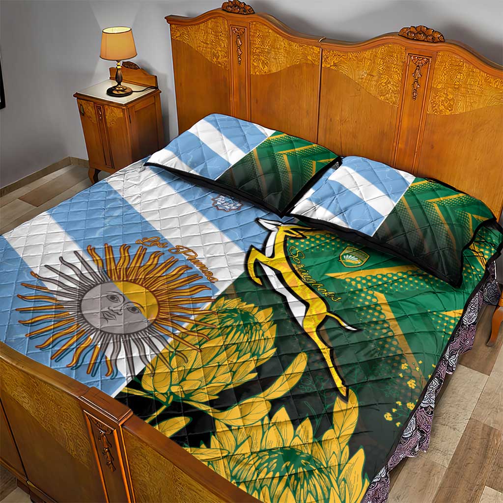 South Africa and Argentina Rugby Quilt Bed Set Springboks With Los Pumas