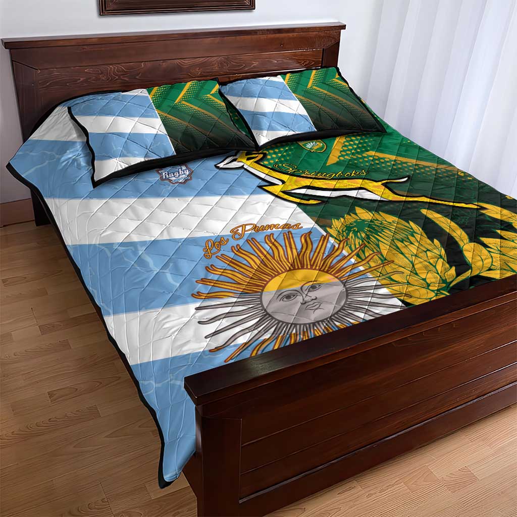 South Africa and Argentina Rugby Quilt Bed Set Springboks With Los Pumas