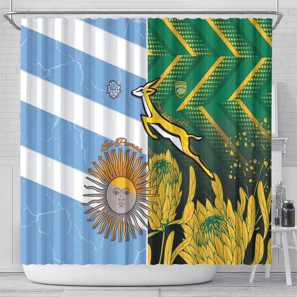 South Africa and Argentina Rugby Shower Curtain Springboks With Los Pumas