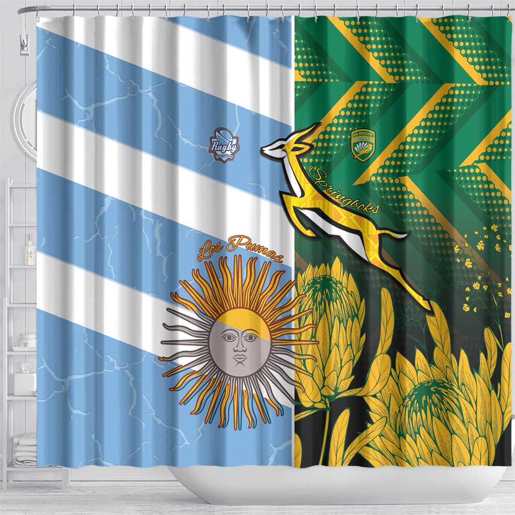 South Africa and Argentina Rugby Shower Curtain Springboks With Los Pumas