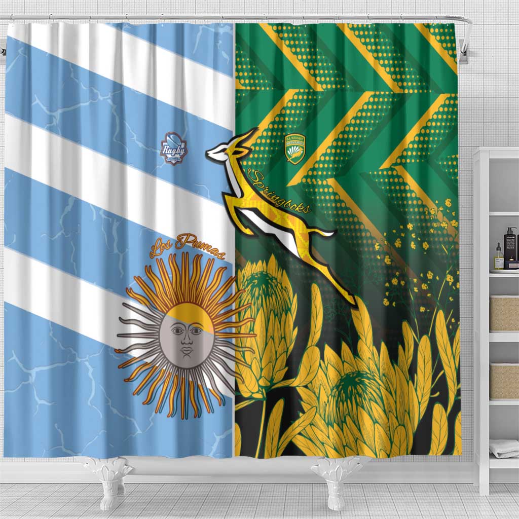 South Africa and Argentina Rugby Shower Curtain Springboks With Los Pumas