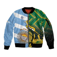 South Africa and Argentina Rugby Personalized Sleeve Zip Bomber Jacket Springboks With Los Pumas
