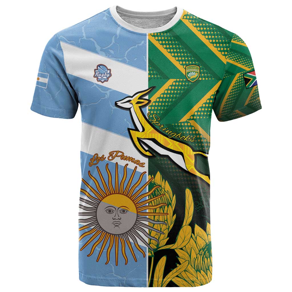 South Africa and Argentina Rugby Personalized T Shirt Springboks With Los Pumas