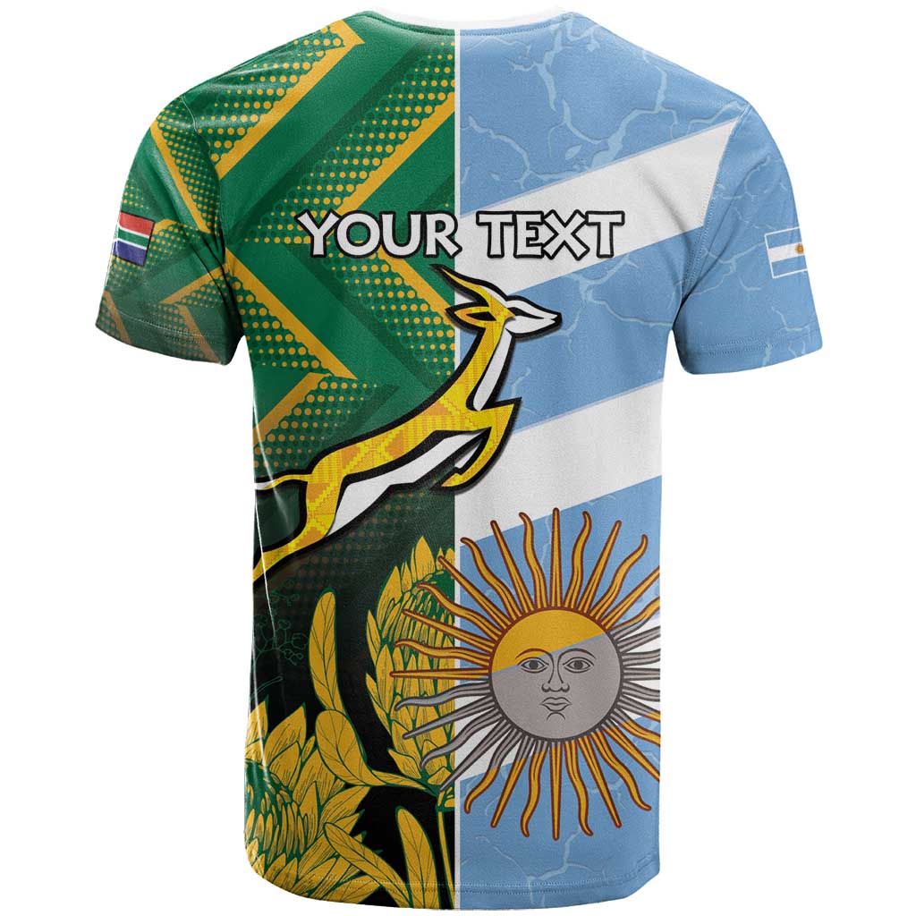 South Africa and Argentina Rugby Personalized T Shirt Springboks With Los Pumas