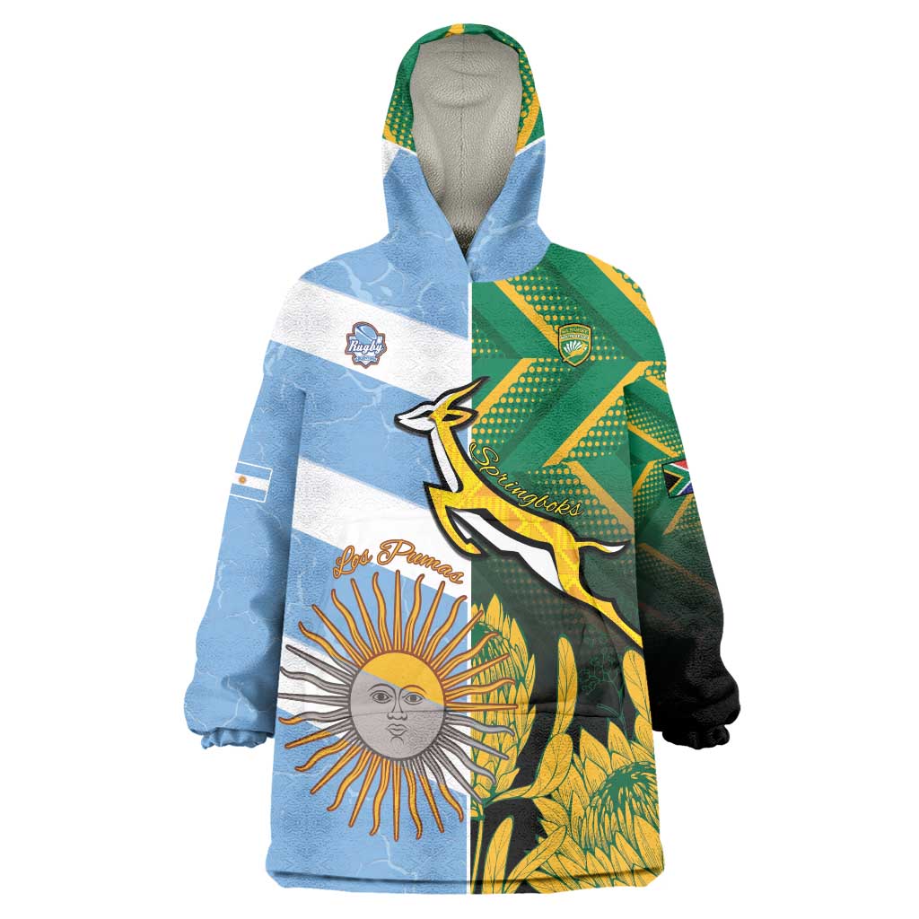 South Africa and Argentina Rugby Personalized Wearable Blanket Hoodie Springboks With Los Pumas