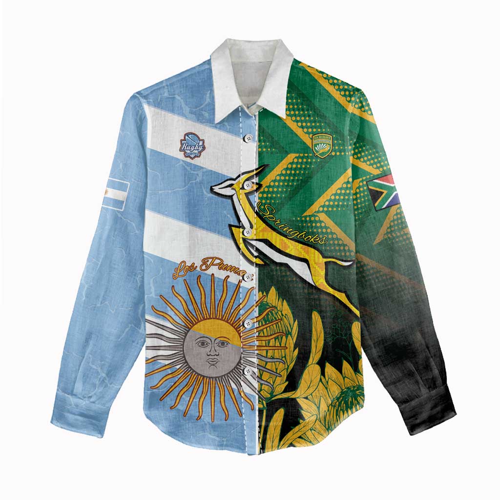 South Africa and Argentina Rugby Personalized Women Casual Shirt Springboks With Los Pumas