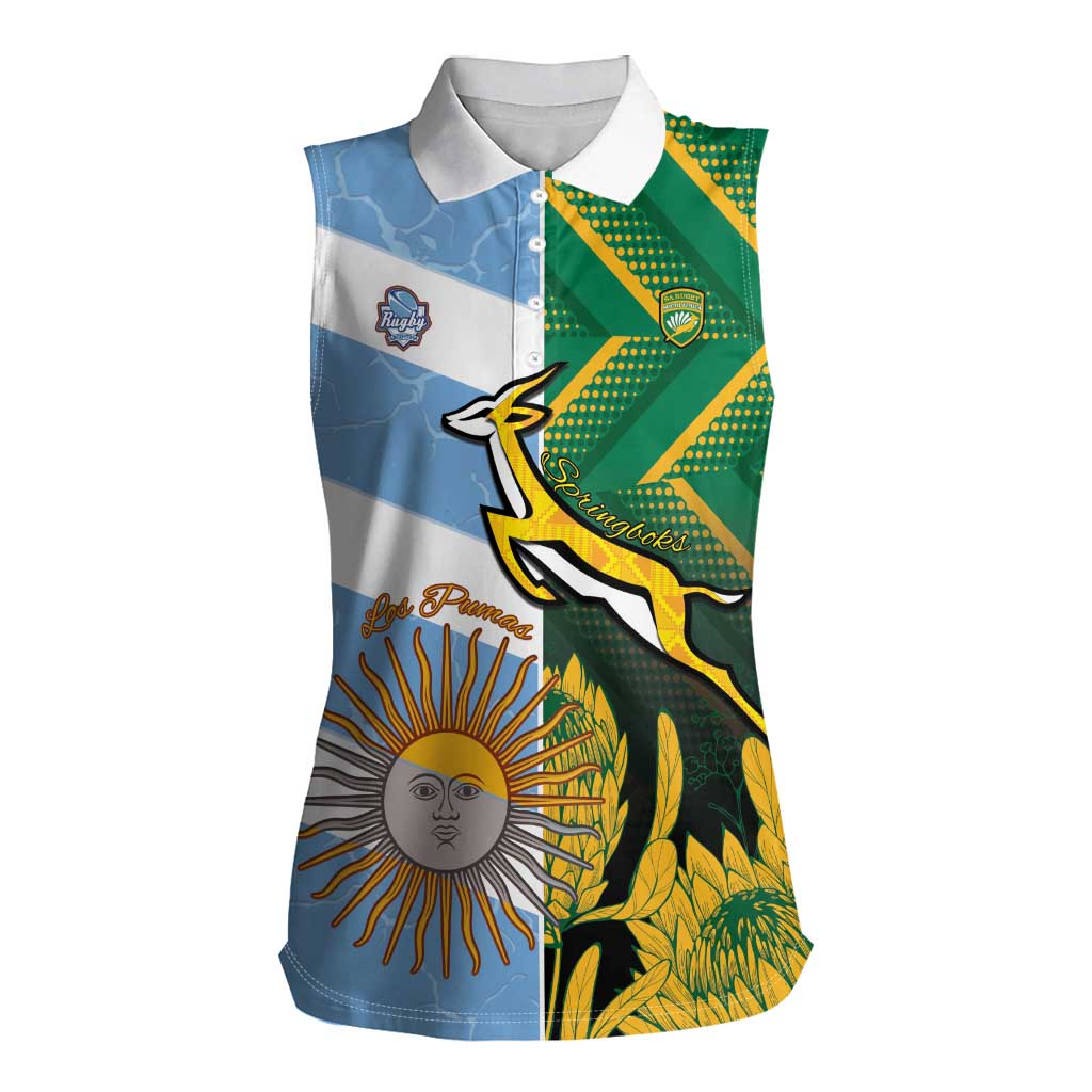 South Africa and Argentina Rugby Personalized Women Sleeveless Polo Shirt Springboks With Los Pumas