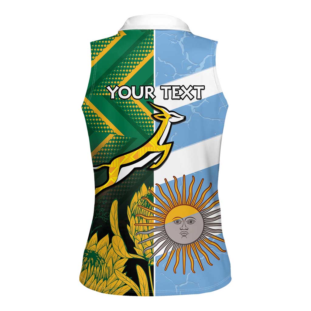 South Africa and Argentina Rugby Personalized Women Sleeveless Polo Shirt Springboks With Los Pumas