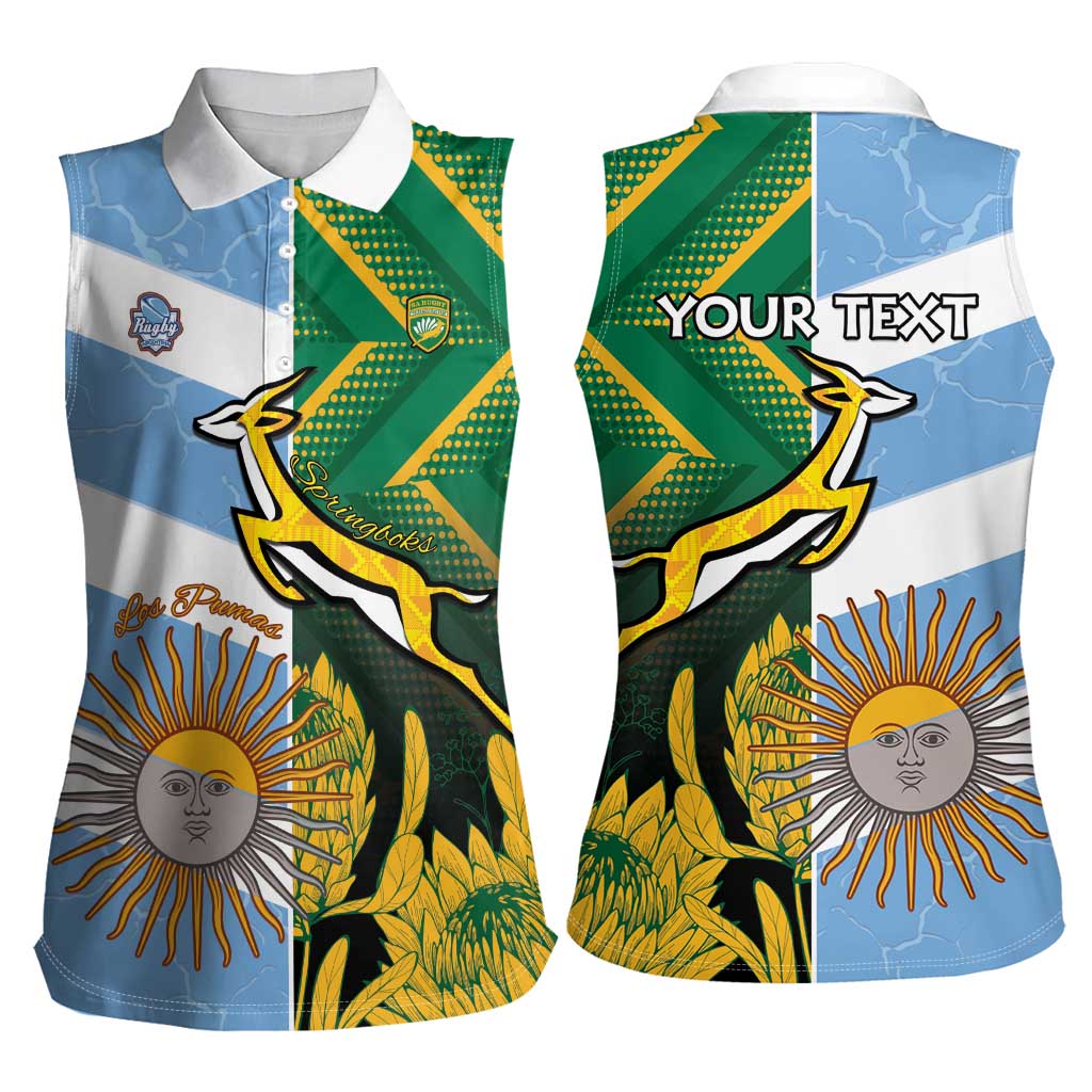 South Africa and Argentina Rugby Personalized Women Sleeveless Polo Shirt Springboks With Los Pumas