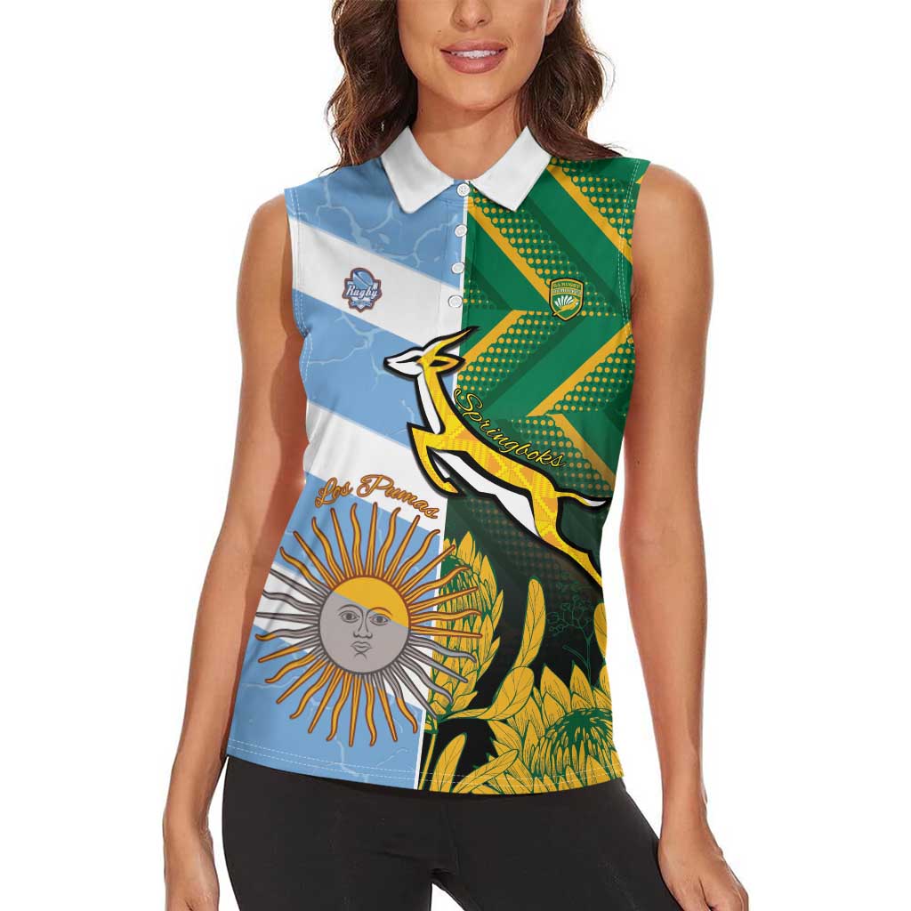 South Africa and Argentina Rugby Personalized Women Sleeveless Polo Shirt Springboks With Los Pumas