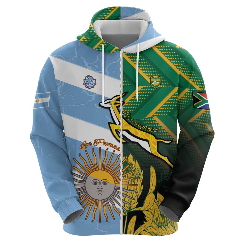 South Africa and Argentina Rugby Personalized Zip Hoodie Springboks With Los Pumas