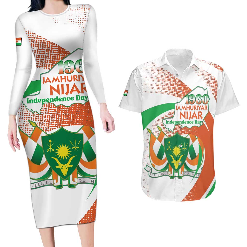 Personalised Niger Couples Matching Long Sleeve Bodycon Dress and Hawaiian Shirt 1960 Jamhuriyar Nijar Independence Day