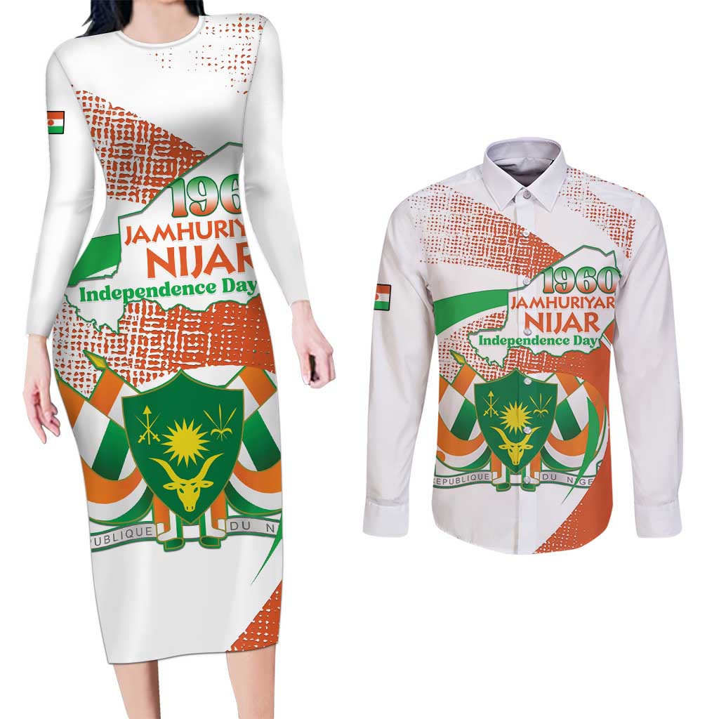 Personalised Niger Couples Matching Long Sleeve Bodycon Dress and Long Sleeve Button Shirt 1960 Jamhuriyar Nijar Independence Day