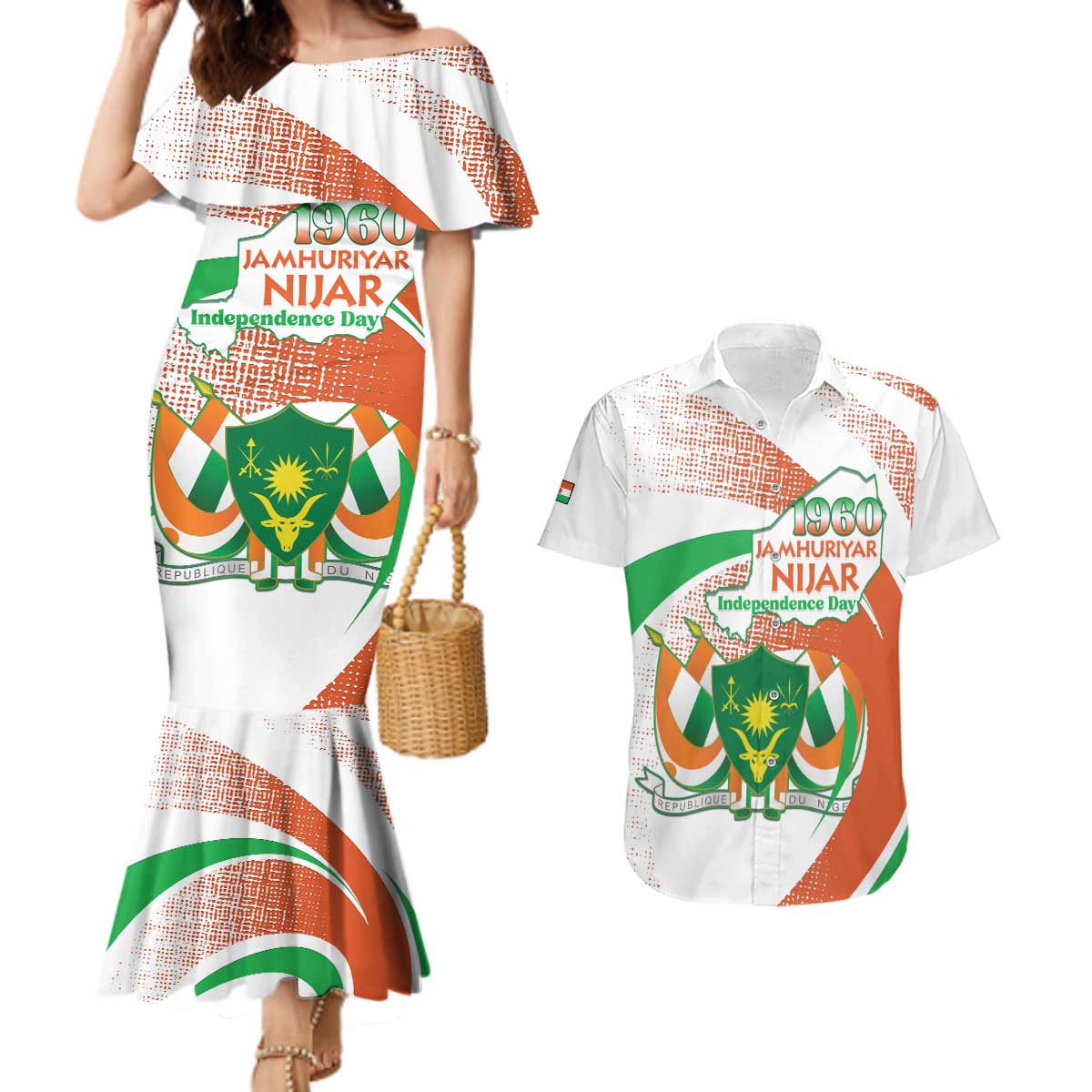Personalised Niger Couples Matching Mermaid Dress and Hawaiian Shirt 1960 Jamhuriyar Nijar Independence Day