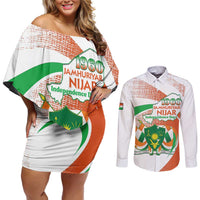 Personalised Niger Couples Matching Off Shoulder Short Dress and Long Sleeve Button Shirt 1960 Jamhuriyar Nijar Independence Day