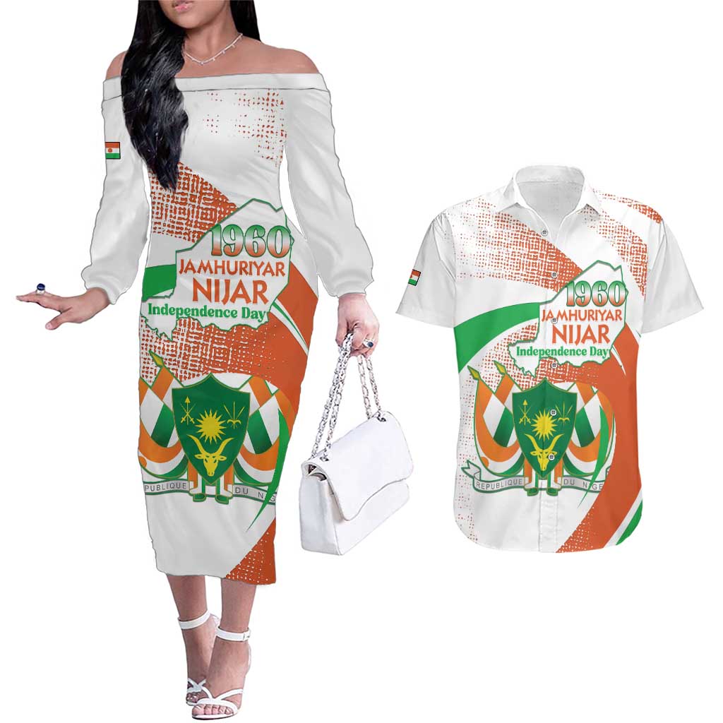 Personalised Niger Couples Matching Off The Shoulder Long Sleeve Dress and Hawaiian Shirt 1960 Jamhuriyar Nijar Independence Day