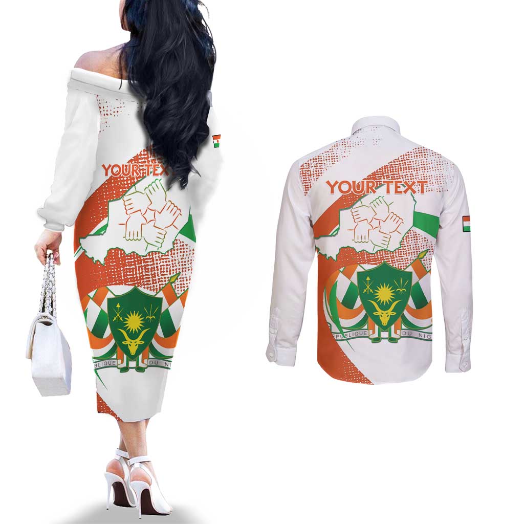 Personalised Niger Couples Matching Off The Shoulder Long Sleeve Dress and Long Sleeve Button Shirt 1960 Jamhuriyar Nijar Independence Day