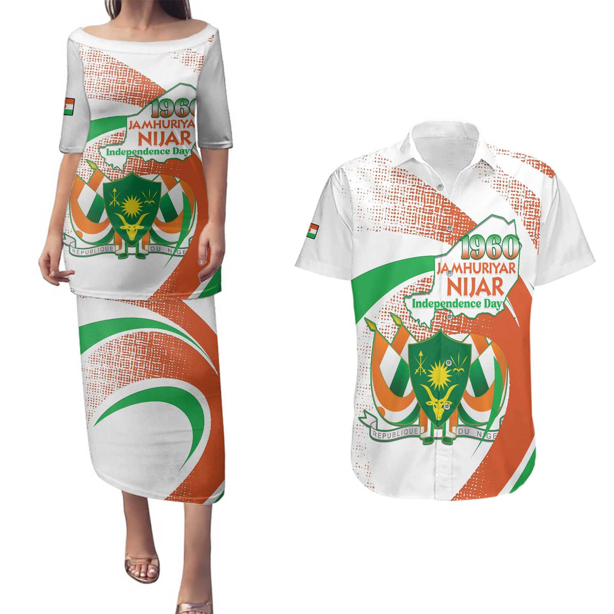 Personalised Niger Couples Matching Puletasi and Hawaiian Shirt 1960 Jamhuriyar Nijar Independence Day