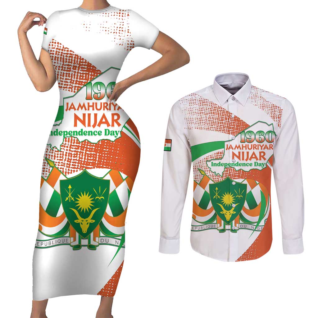 Personalised Niger Couples Matching Short Sleeve Bodycon Dress and Long Sleeve Button Shirt 1960 Jamhuriyar Nijar Independence Day